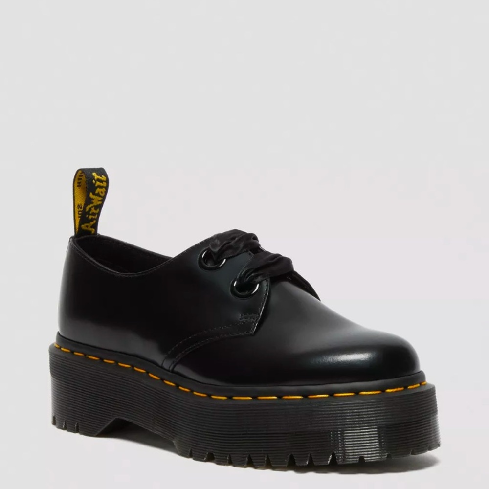 Dr Martens Holly Women’s Black Leather Shiny Platform Shoes US 6